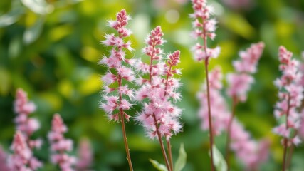 Obraz premium Delicate Pink Flowers in a Lush Green Garden
