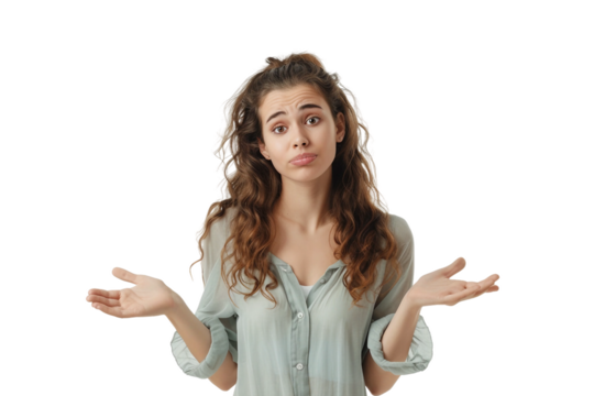 Confused Young Woman Questioning Isolated on Transparent Background