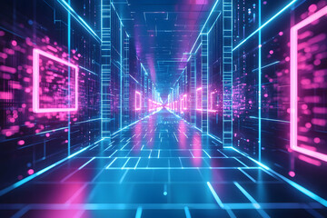 Obraz premium Neon Background in Blue and Pink for Metaverse Tech Visuals.