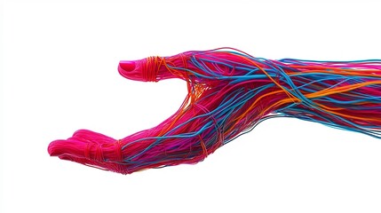 Vivid Electric Hand Formed from Colorful Wires in Abstract 3D