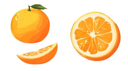 A vibrant illustration of an orange and a sliced piece showcasing its juicy segments.