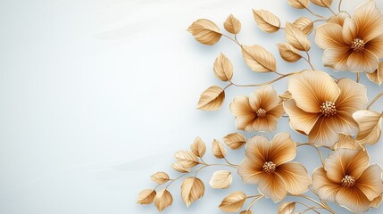 A stunning and intricate golden baroque ornament featuring antique style gold flowers and leaves on a white background