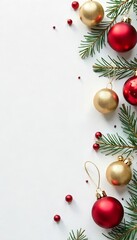 greeting card, merry Christmas, white, red and gold, background