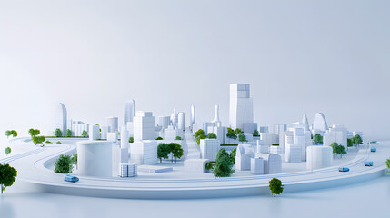 3d render of white map scene with city roads buildings top view isometric perspective