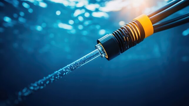 Underwater view of fiber optic cables on the ocean floor, deepsea communication infrastructure