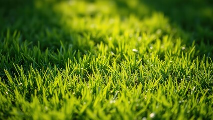 Vibrant Green Grass Blades Close-Up in Sunlight Showing Texture and Detail