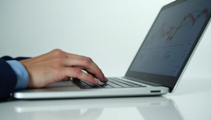 Person analyzing stock market data on a laptop  making trading decisions.