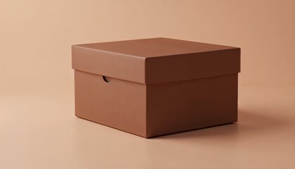 Mockup of a closed square cardboard box in deep Mocha Mousse color on a matching background