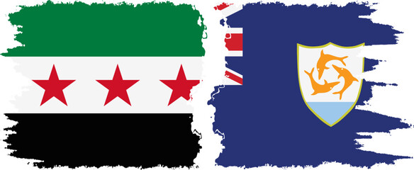 Anguilla and Syrian Revolution grunge flags connection, vector