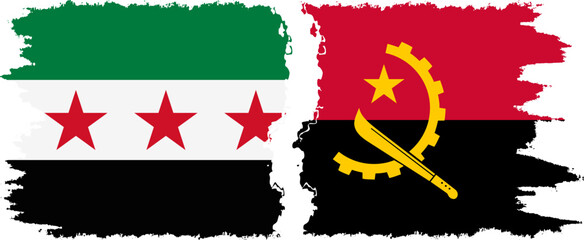 Angola and Syrian Revolution grunge flags connection, vector