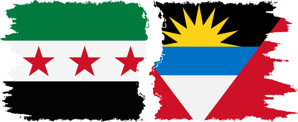 Antigua and Barbuda and Syrian Revolution grunge flags connection, vector