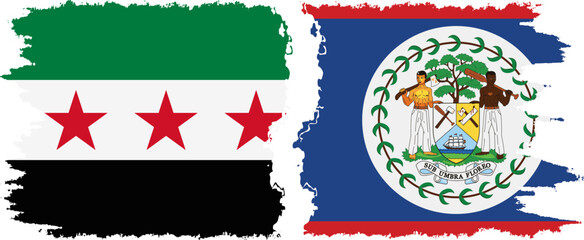 Belize and Syrian Revolution grunge flags connection, vector