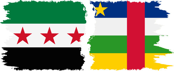 Central African Republic and Syrian Revolution grunge flags connection, vector