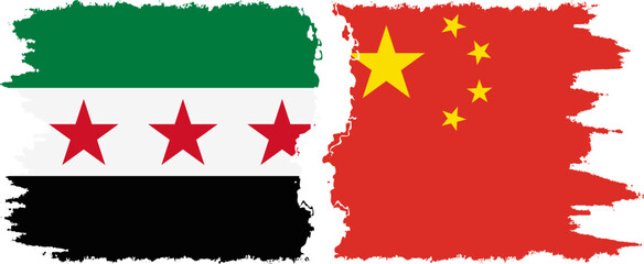 Obraz premium China and Syrian Revolution grunge flags connection, vector