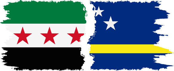 Curacao and Syrian Revolution grunge flags connection, vector