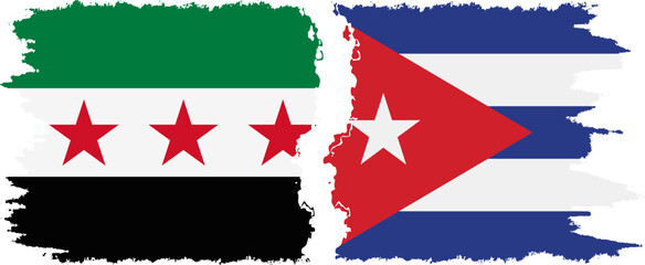 Cuba and Syrian Revolution grunge flags connection, vector
