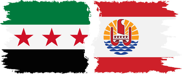 French Polynesia and Syrian Revolution grunge flags connection, vector