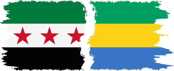 Gabon and Syrian Revolution grunge flags connection, vector