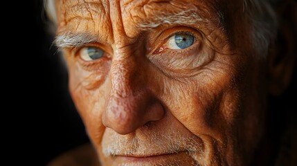 Obraz premium A man with a blue eye staring at the camera