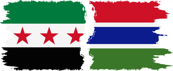 Gambia and Syrian Revolution grunge flags connection, vector