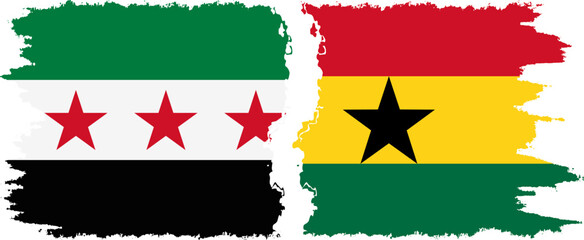 Ghana and Syrian Revolution grunge flags connection, vector