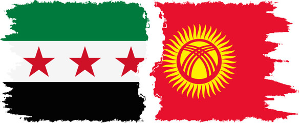 Kyrgyzstan and Syrian Revolution grunge flags connection, vector