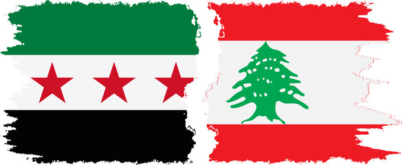 Lebanon and Syrian Revolution grunge flags connection, vector