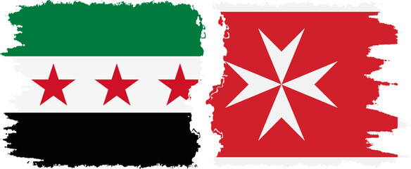 Malta and Syrian Revolution grunge flags connection, vector