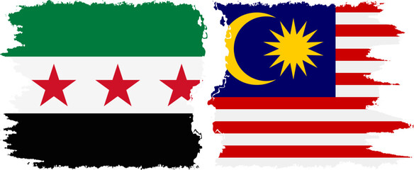 Malaysia and Syrian Revolution grunge flags connection, vector
