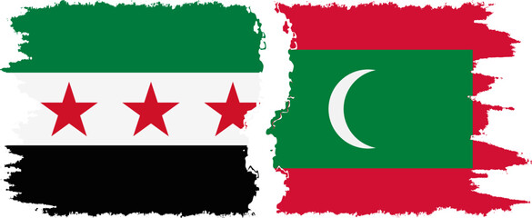 Maldives and Syrian Revolution grunge flags connection, vector