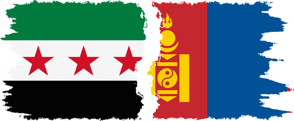 Mongolia and Syrian Revolution grunge flags connection, vector