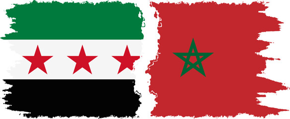 Morocco and Syrian Revolution grunge flags connection, vector