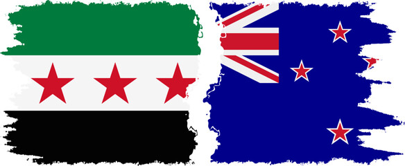 New Zealand and Syrian Revolution grunge flags connection, vector