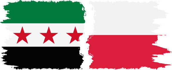 Poland and Syrian Revolution grunge flags connection, vector
