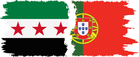 Portugal and Syrian Revolution grunge flags connection, vector