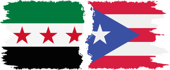 Puerto Rico and Syrian Revolution grunge flags connection, vector