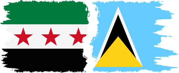 Saint Lucia and Syrian Revolution grunge flags connection, vector