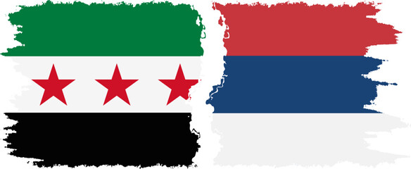 Serbia and Syrian Revolution grunge flags connection, vector