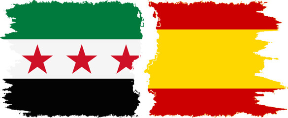 Spain and Syrian Revolution grunge flags connection, vector