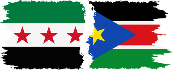 South Sudan and Syrian Revolution grunge flags connection, vector