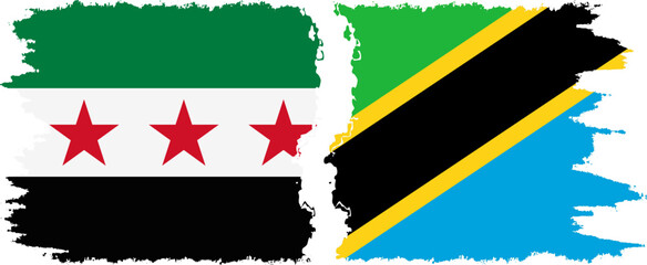 Tanzania and Syrian Revolution grunge flags connection, vector