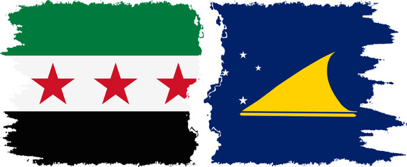 Tokelau and Syrian Revolution grunge flags connection, vector
