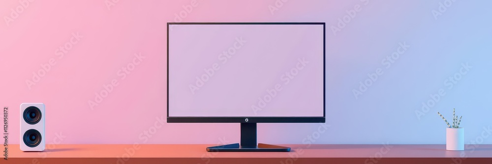 Wall mural computer screen with blank display in vector format, flat, design, graphic