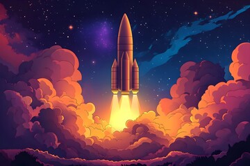 Explore the wonders of space with a detailed illustration of a rocket and celestial bodies, perfect for science and education. illustration, science, design, mosque, travel, child, star, sky,