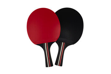Ping pong paddle isolated in white background. Two red and black Table tennis rackets on a white background. Sports equipment for ping pong