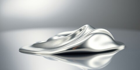 Abstract Silver Liquid Sculpture, Smooth Metallic Surface Reflecting Light