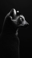 A monochrome close-up of a sleek animal's profile against a dark background.