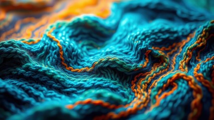 Textured Abstract of Blue and Orange Knit Fabric