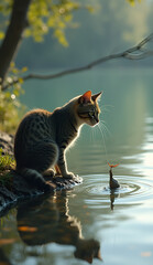 Obraz premium cat on the rock