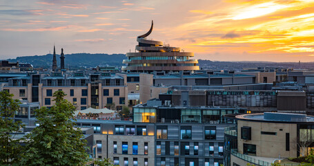 Edinburgh city skyline at sunset, Scotland